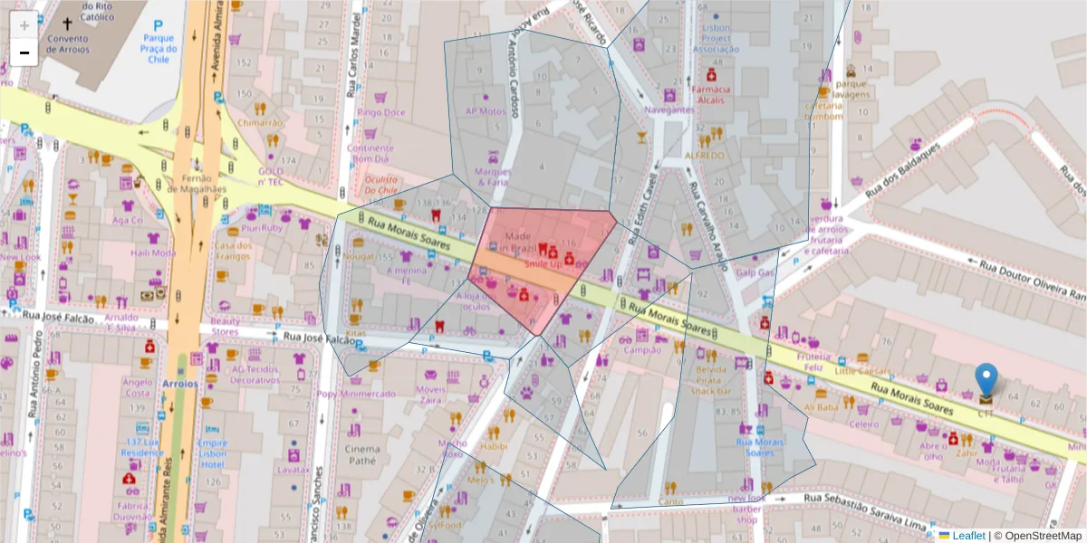 Mapa detalhado do código postal 1900-344 São Jorge de Arroios com limites, códigos postais vizinhos e agências dos correios