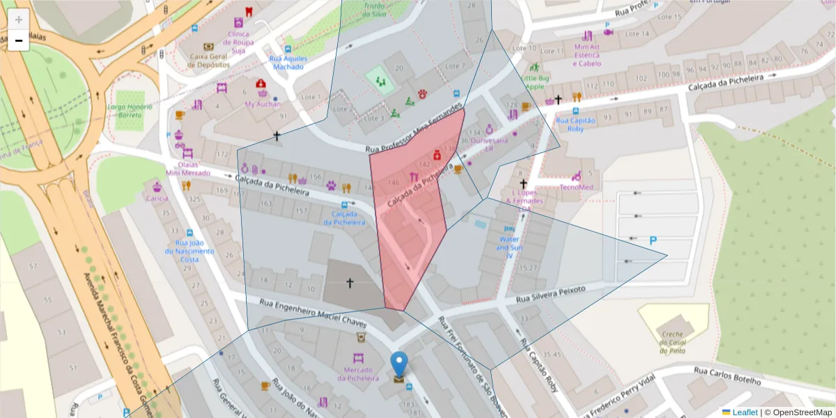 Mapa detalhado do código postal 1900-374 Beato com limites, códigos postais vizinhos e agências dos correios