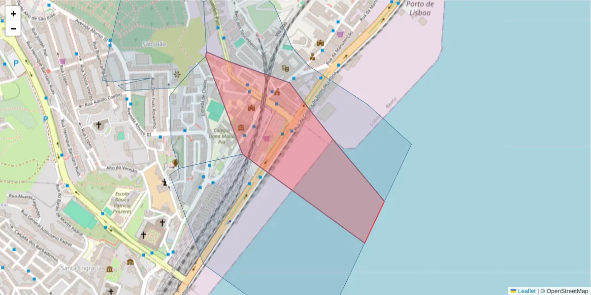 Mapa detalhado do código postal 1900-439 com limites, códigos postais vizinhos e agências dos correios