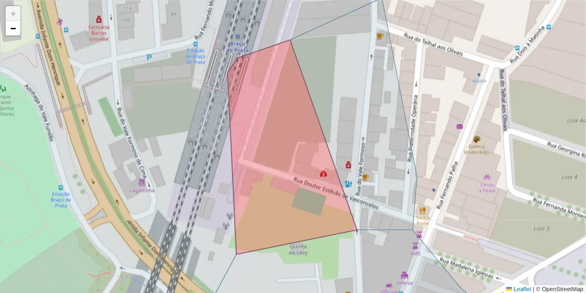 Mapa detalhado do código postal 1900-665 com limites, códigos postais vizinhos e agências dos correios