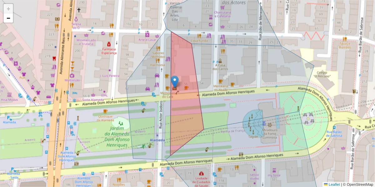 Mapa detalhado do código postal 1900-999 com limites, códigos postais vizinhos e agências dos correios