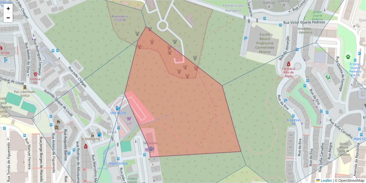 Mapa detalhado do código postal 1945-241 com limites, códigos postais vizinhos e agências dos correios