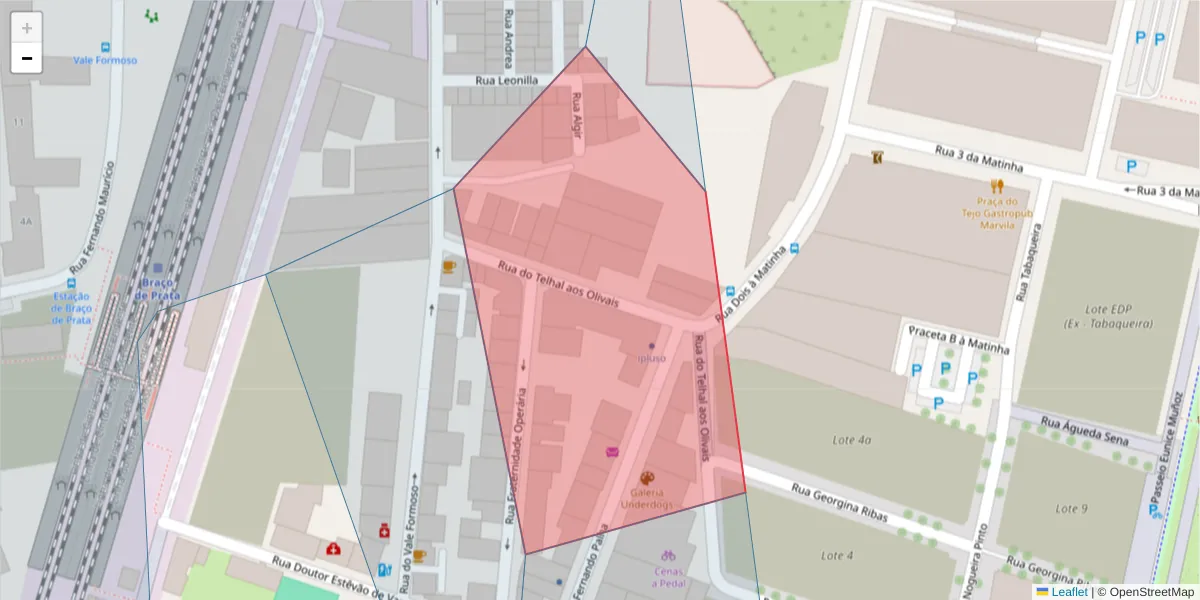 Mapa detalhado do código postal 1950-087 com limites, códigos postais vizinhos e agências dos correios