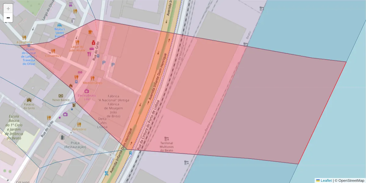Mapa detalhado do código postal 1950-109 com limites, códigos postais vizinhos e agências dos correios