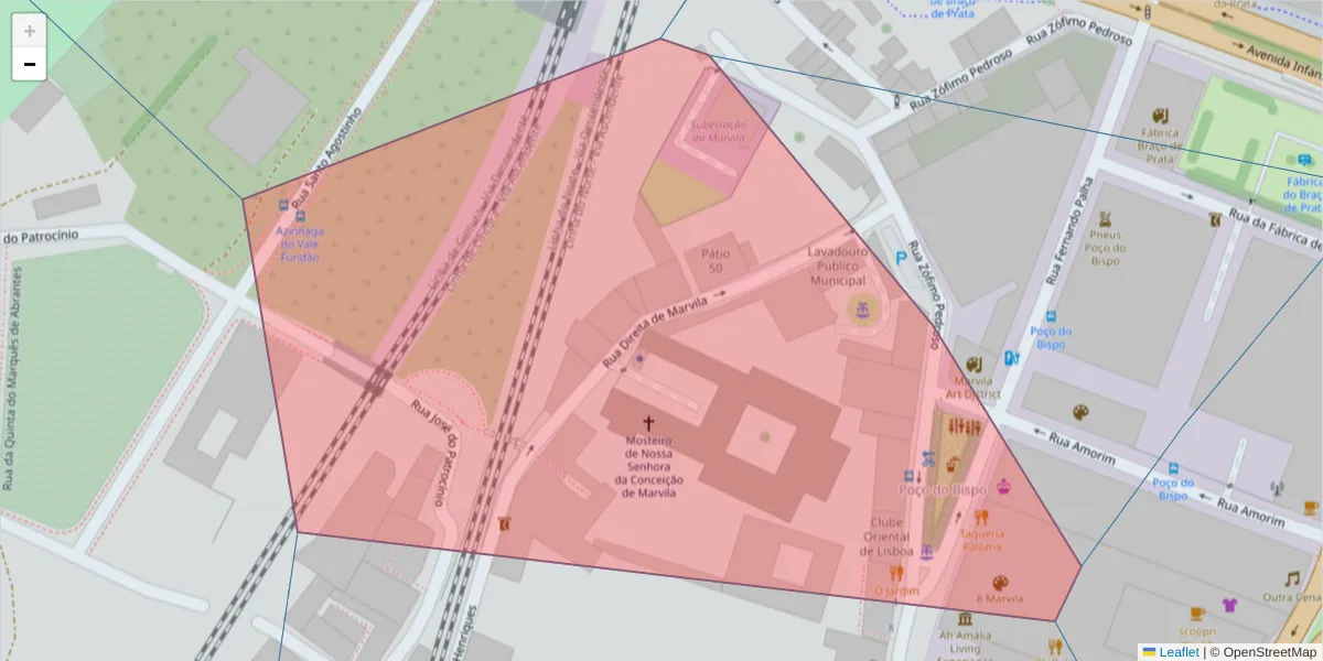 Mapa detalhado do código postal 1950-131 com limites, códigos postais vizinhos e agências dos correios