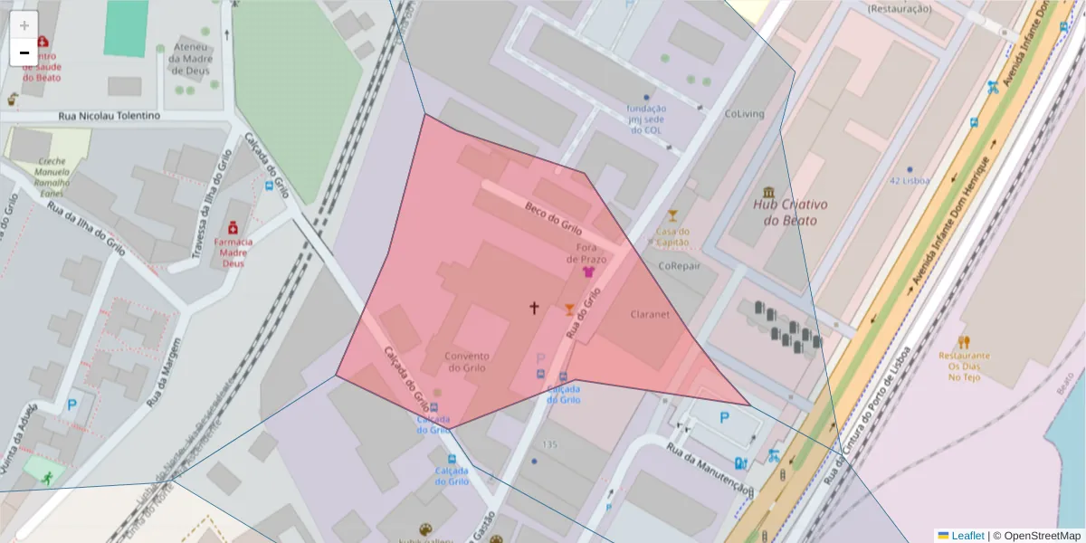 Mapa detalhado do código postal 1950-146 com limites, códigos postais vizinhos e agências dos correios