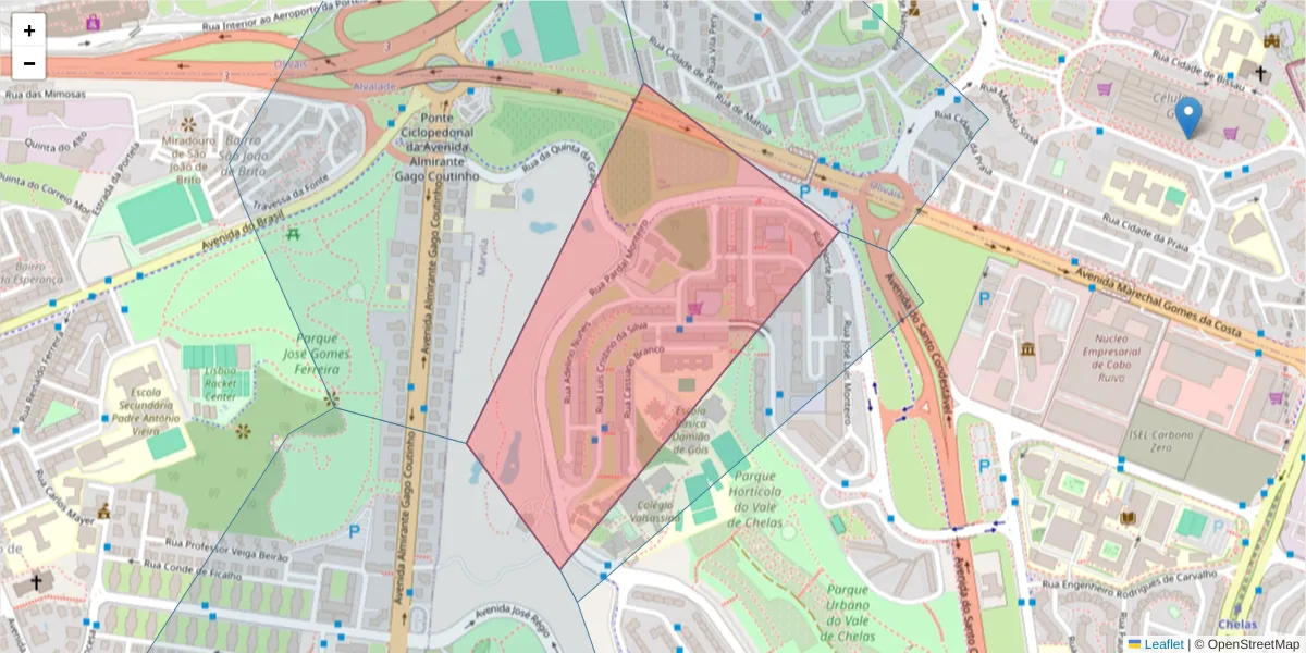Mapa detalhado do código postal 1950-176 com limites, códigos postais vizinhos e agências dos correios
