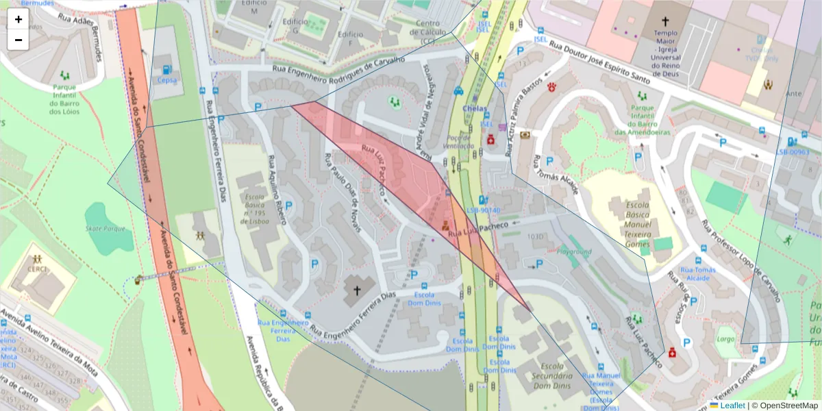 Mapa detalhado do código postal 1950-244 com limites, códigos postais vizinhos e agências dos correios