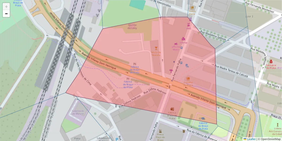 Mapa detalhado do código postal 1950-277 com limites, códigos postais vizinhos e agências dos correios