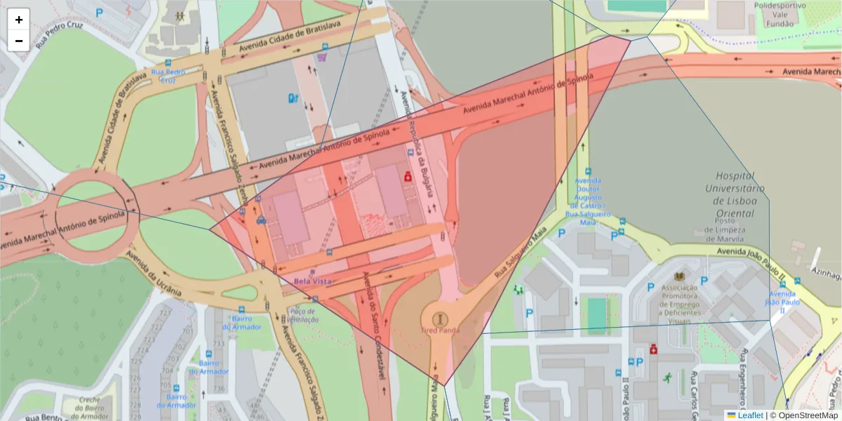 Mapa detalhado do código postal 1950-442 com limites, códigos postais vizinhos e agências dos correios