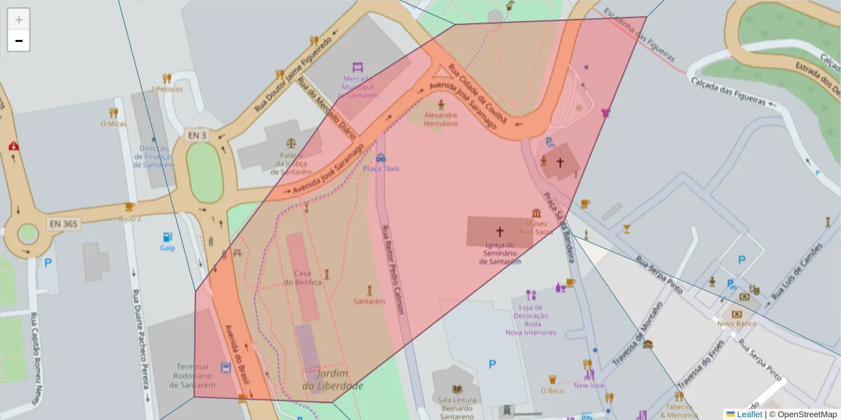 Mapa detalhado do código postal 2000-024 com limites, códigos postais vizinhos e agências dos correios
