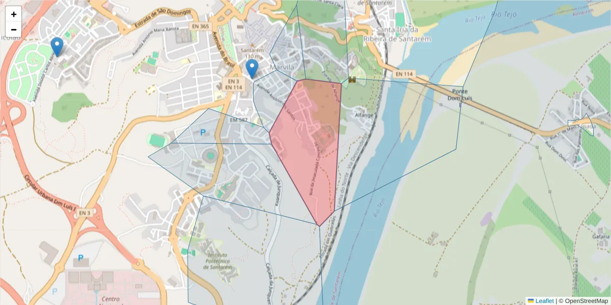 Mapa detalhado do código postal 2000-081 com limites, códigos postais vizinhos e agências dos correios