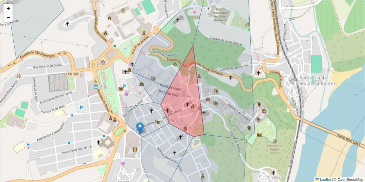 Mapa detalhado do código postal 2000-115 com limites, códigos postais vizinhos e agências dos correios