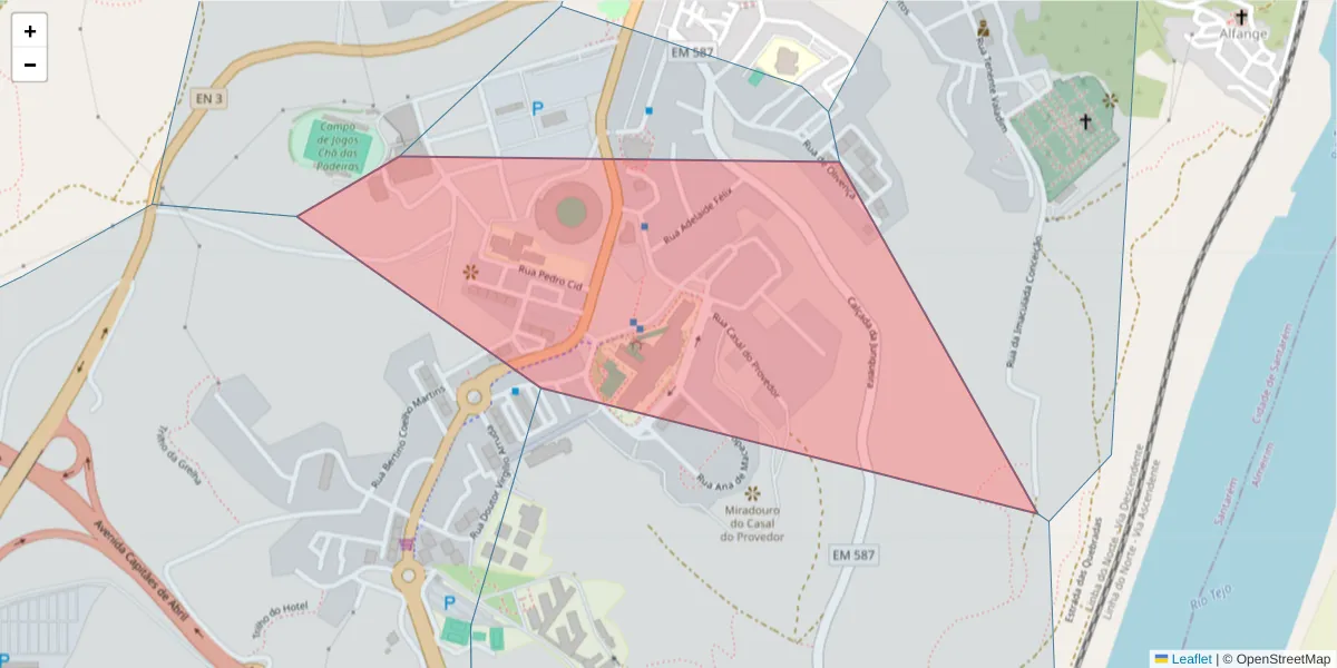 Mapa detalhado do código postal 2000-209 com limites, códigos postais vizinhos e agências dos correios