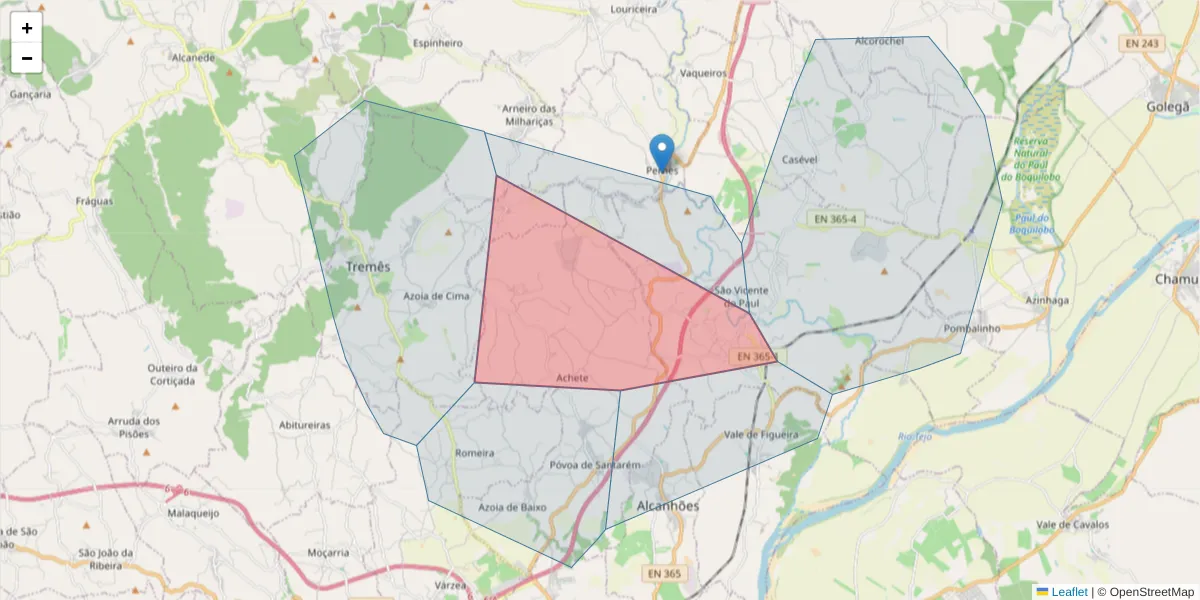 Mapa detalhado do código postal 2000-343 com limites, códigos postais vizinhos e agências dos correios