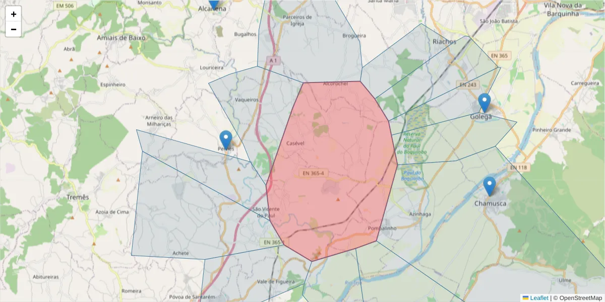 Mapa detalhado do código postal 2000-452 com limites, códigos postais vizinhos e agências dos correios
