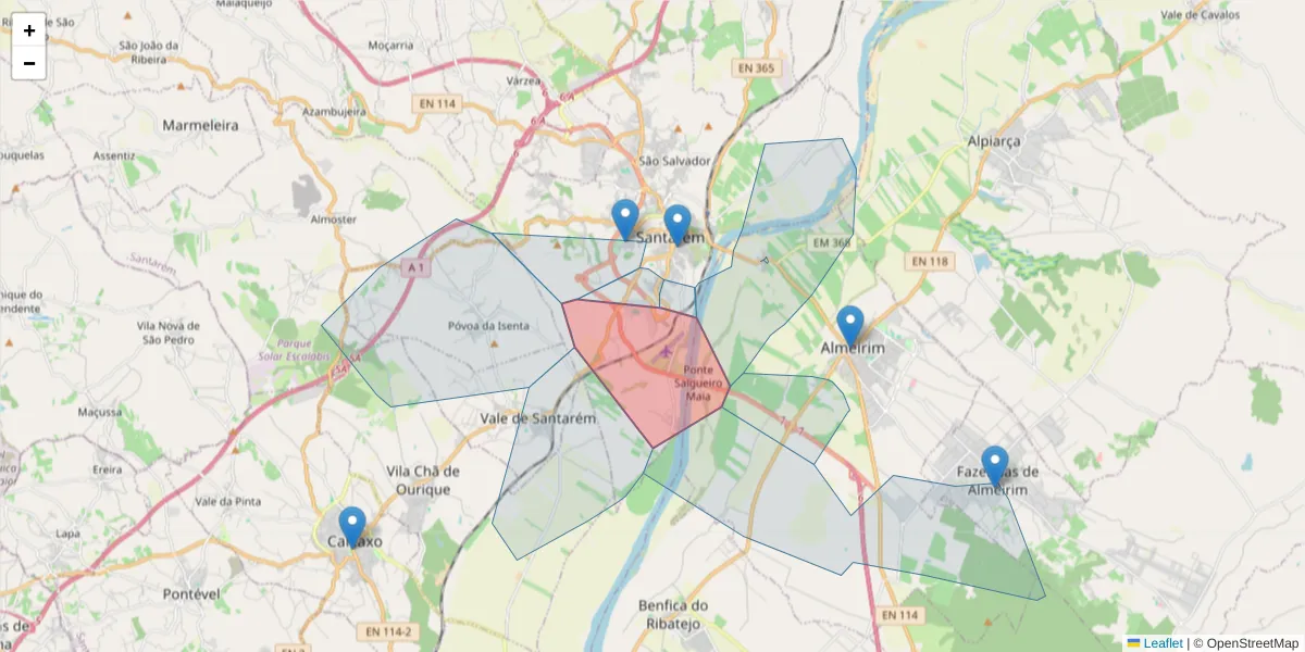 Mapa detalhado do código postal 2000-471 com limites, códigos postais vizinhos e agências dos correios