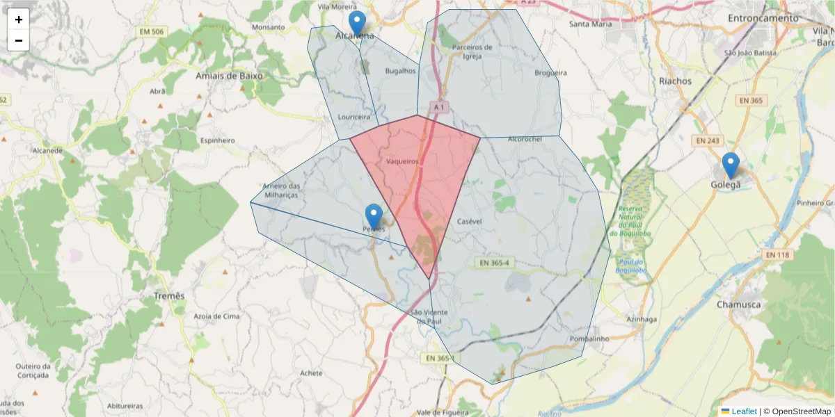 Mapa detalhado do código postal 2001-701 com limites, códigos postais vizinhos e agências dos correios