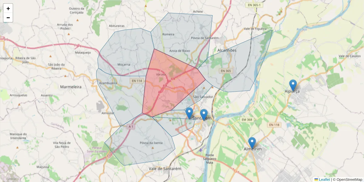Mapa detalhado do código postal 2005-002 com limites, códigos postais vizinhos e agências dos correios