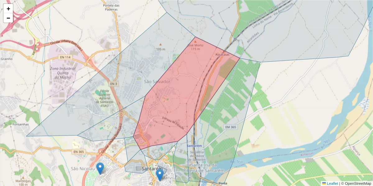 Mapa detalhado do código postal 2005-181 com limites, códigos postais vizinhos e agências dos correios