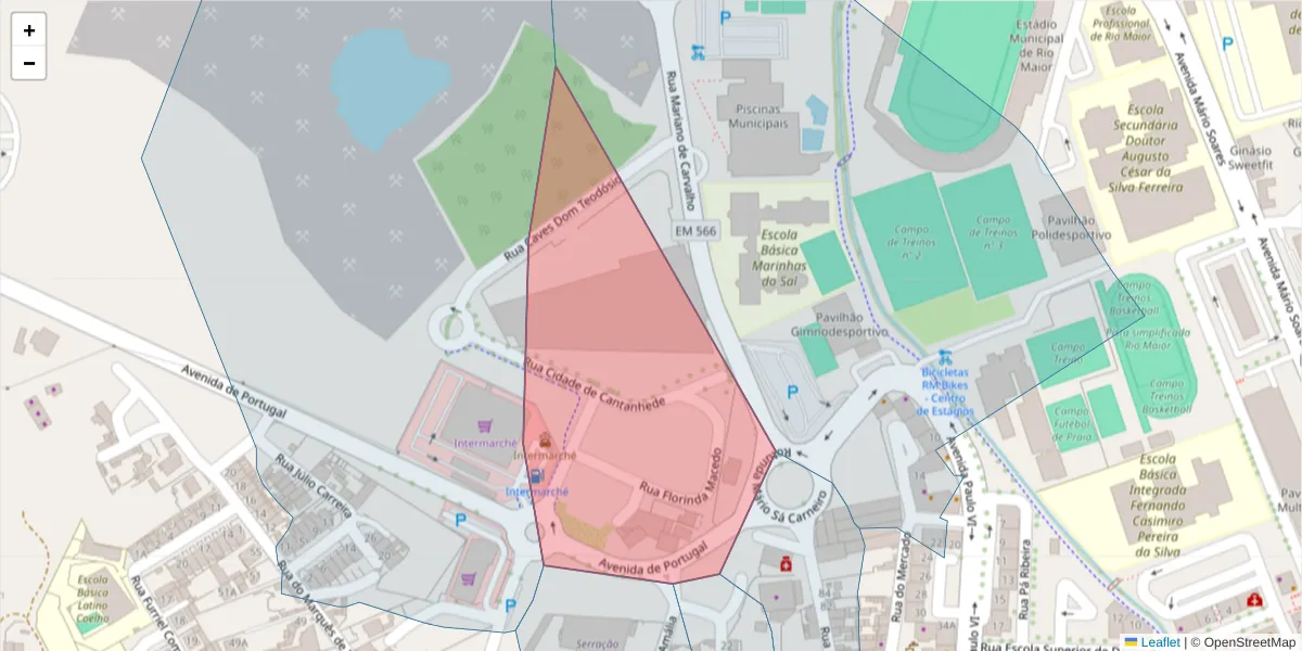 Mapa detalhado do código postal 2040-000 com limites, códigos postais vizinhos e agências dos correios