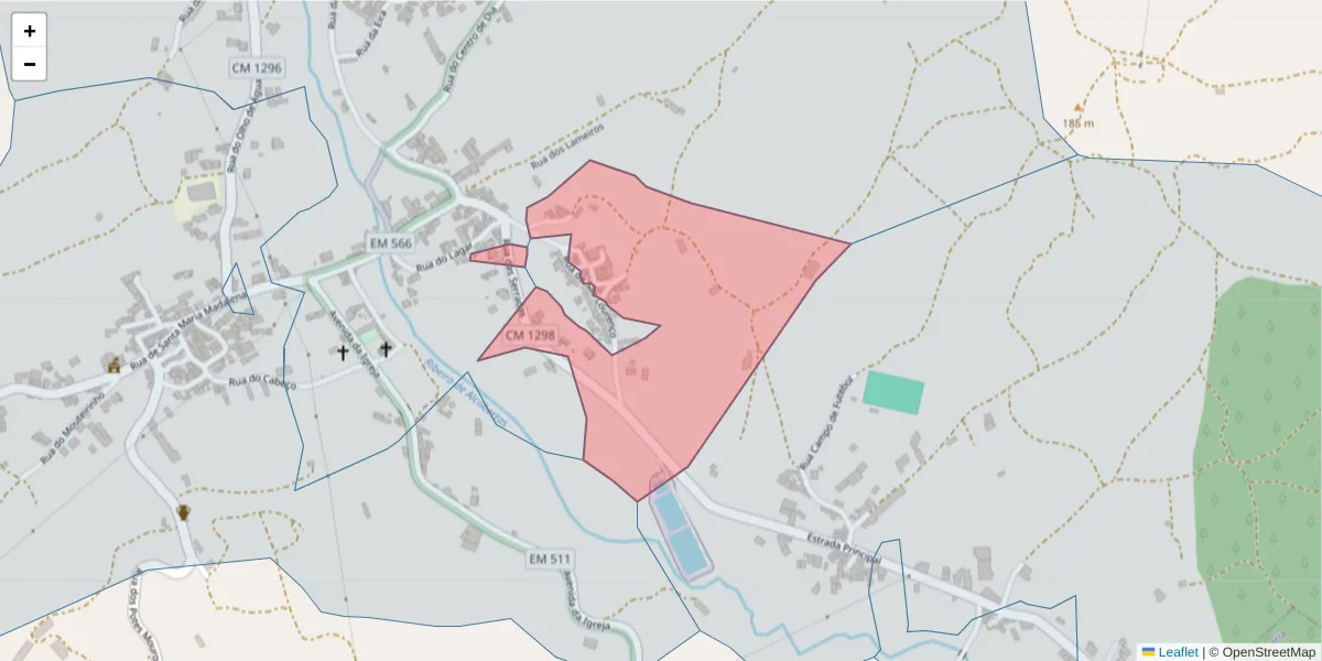 Mapa detalhado do código postal 2040-012 com limites, códigos postais vizinhos e agências dos correios