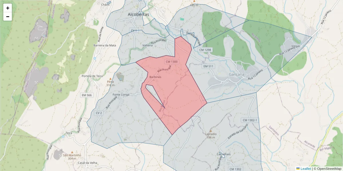 Mapa detalhado do código postal 2040-013 com limites, códigos postais vizinhos e agências dos correios