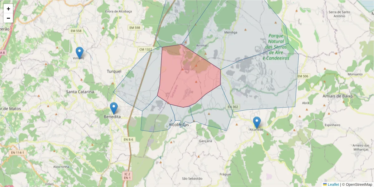 Mapa detalhado do código postal 2040-015 com limites, códigos postais vizinhos e agências dos correios