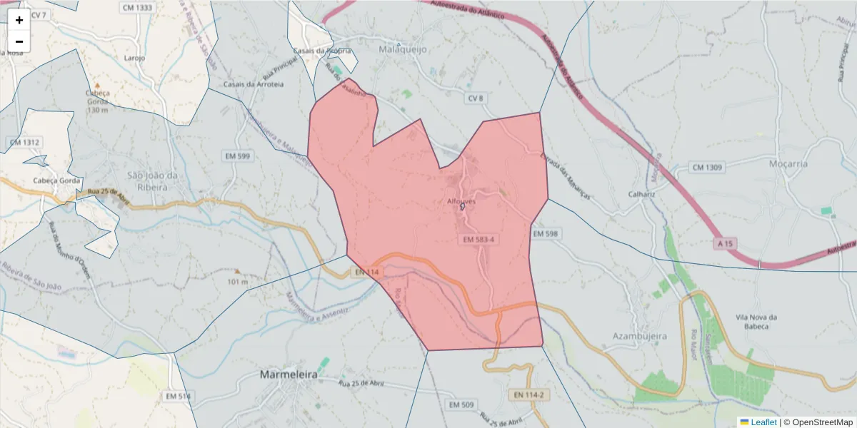 Mapa detalhado do código postal 2040-051 com limites, códigos postais vizinhos e agências dos correios