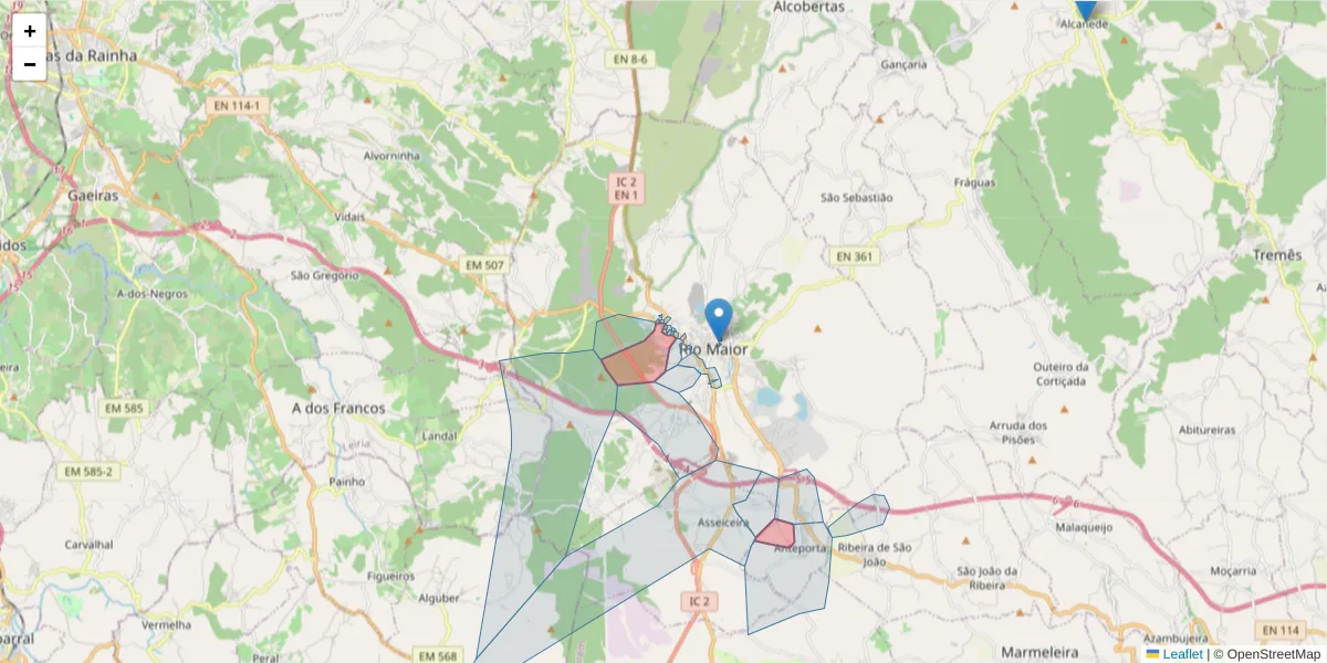 Mapa detalhado do código postal 2040-061 com limites, códigos postais vizinhos e agências dos correios