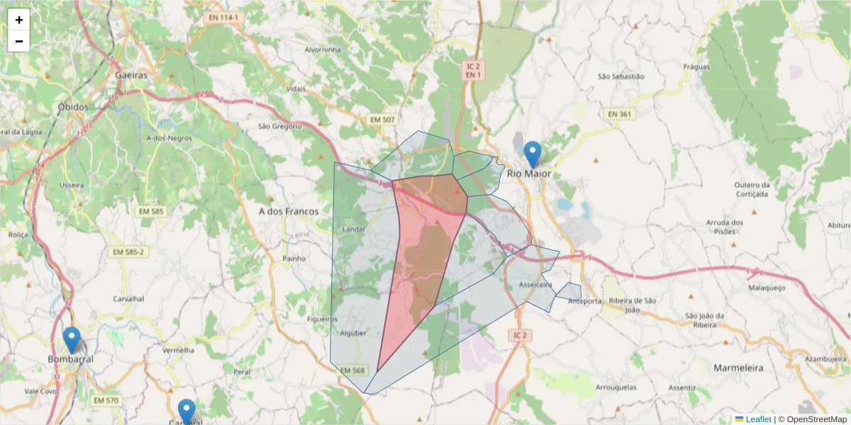 Mapa detalhado do código postal 2040-070 com limites, códigos postais vizinhos e agências dos correios