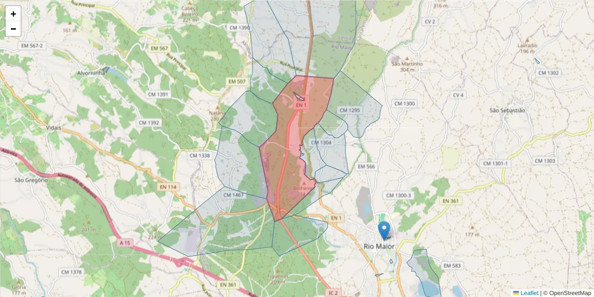 Mapa detalhado do código postal 2040-074 com limites, códigos postais vizinhos e agências dos correios