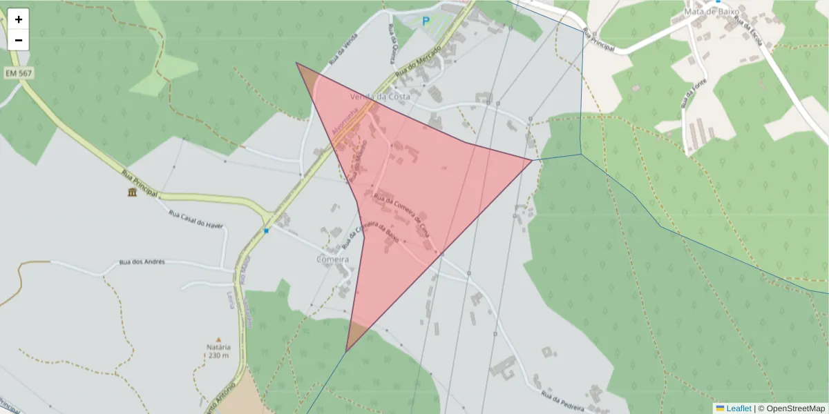 Mapa detalhado do código postal 2040-077 com limites, códigos postais vizinhos e agências dos correios
