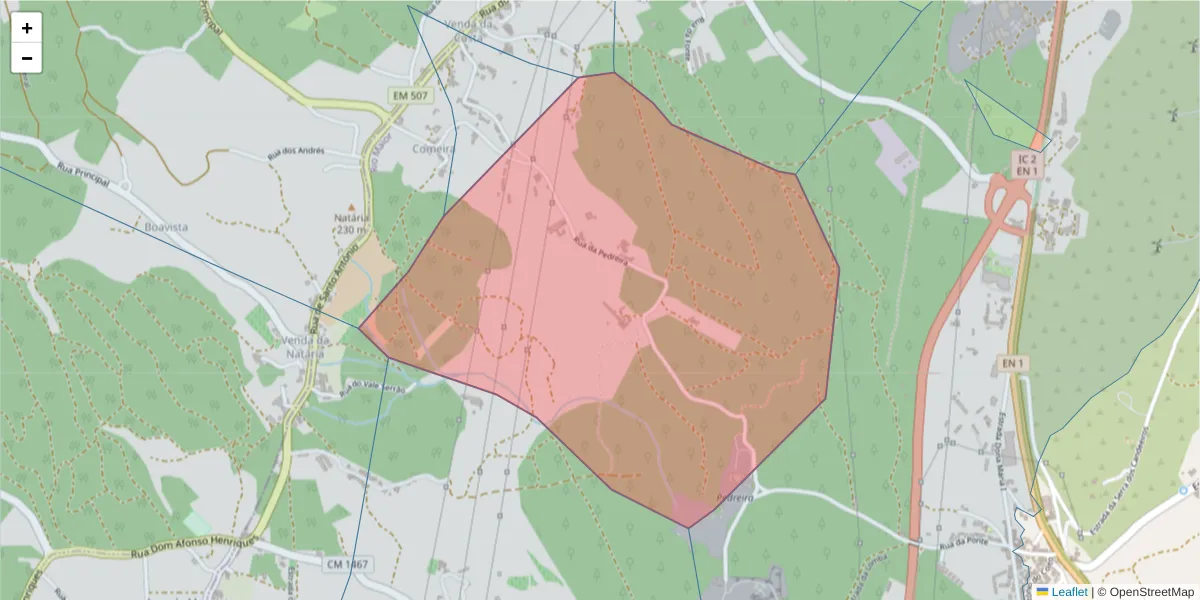Mapa detalhado do código postal 2040-084 com limites, códigos postais vizinhos e agências dos correios