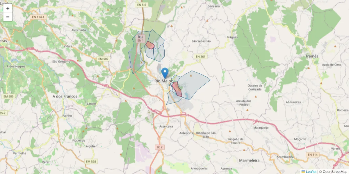 Mapa detalhado do código postal 2040-087 com limites, códigos postais vizinhos e agências dos correios