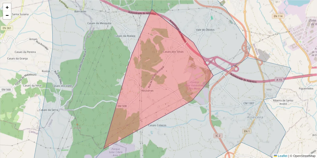 Mapa detalhado do código postal 2040-092 com limites, códigos postais vizinhos e agências dos correios