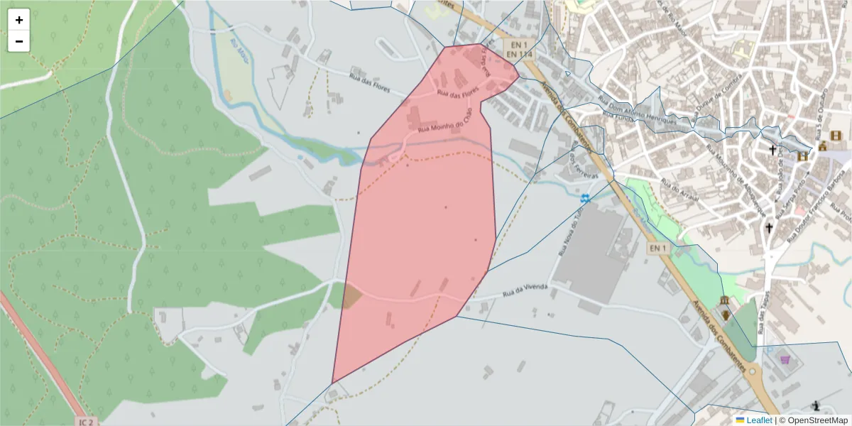Mapa detalhado do código postal 2040-107 com limites, códigos postais vizinhos e agências dos correios