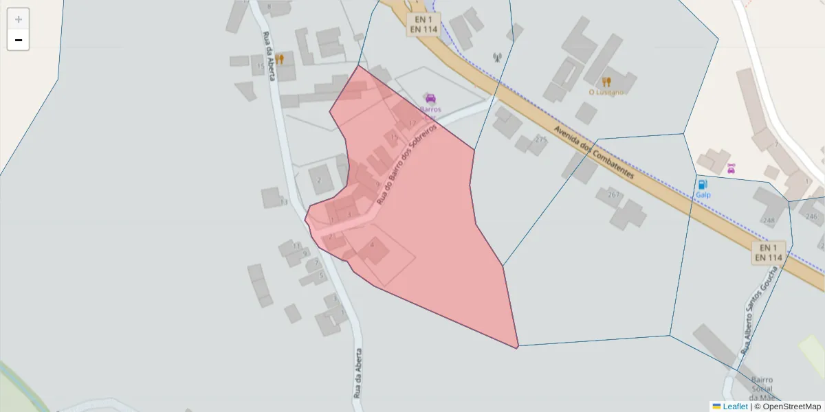 Mapa detalhado do código postal 2040-108 com limites, códigos postais vizinhos e agências dos correios