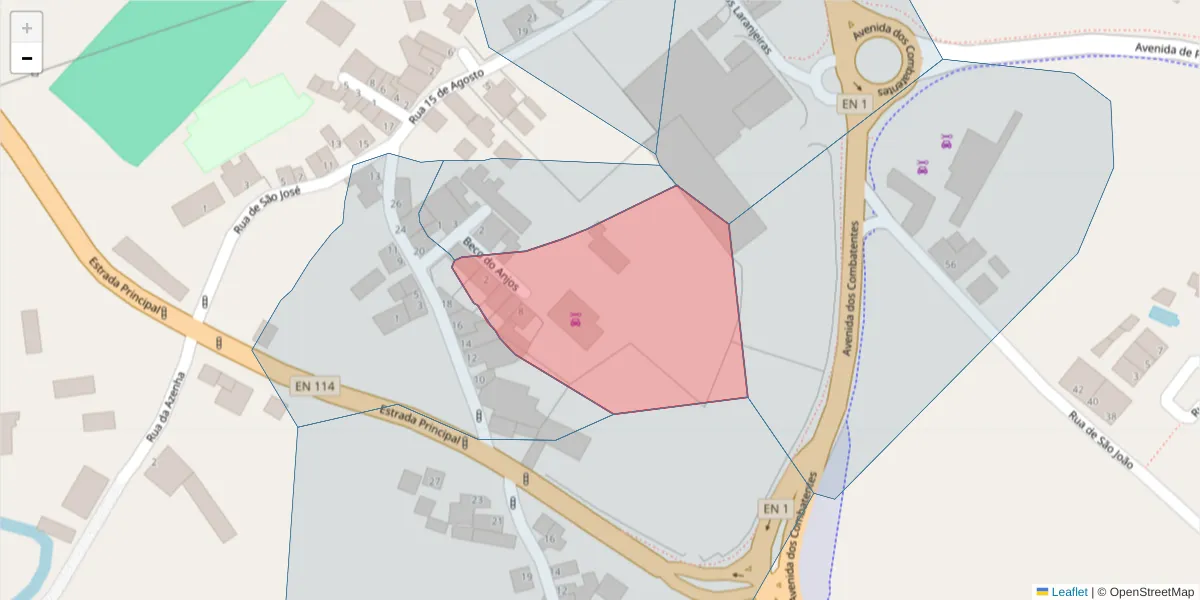 Mapa detalhado do código postal 2040-113 com limites, códigos postais vizinhos e agências dos correios