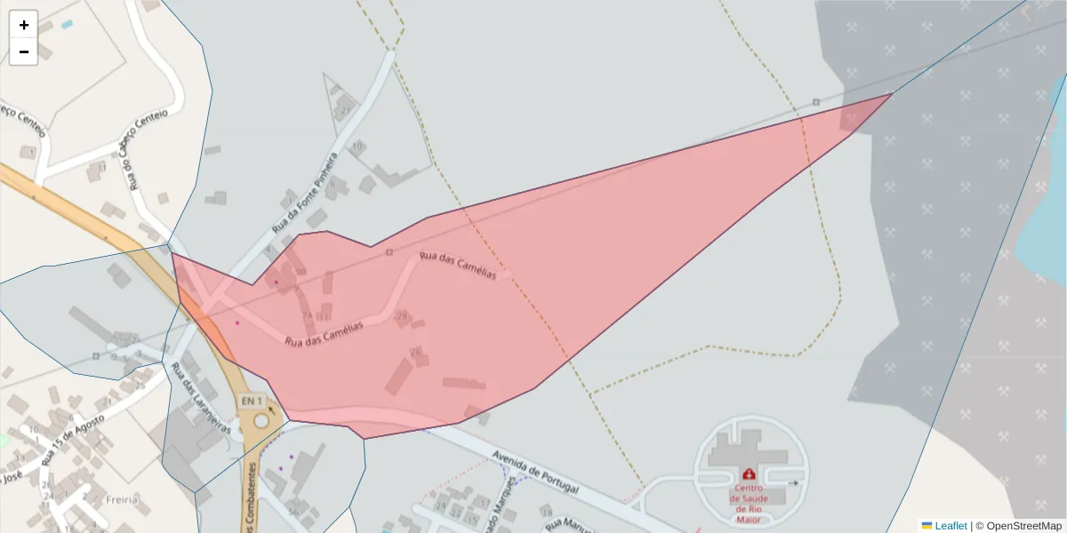 Mapa detalhado do código postal 2040-121 com limites, códigos postais vizinhos e agências dos correios