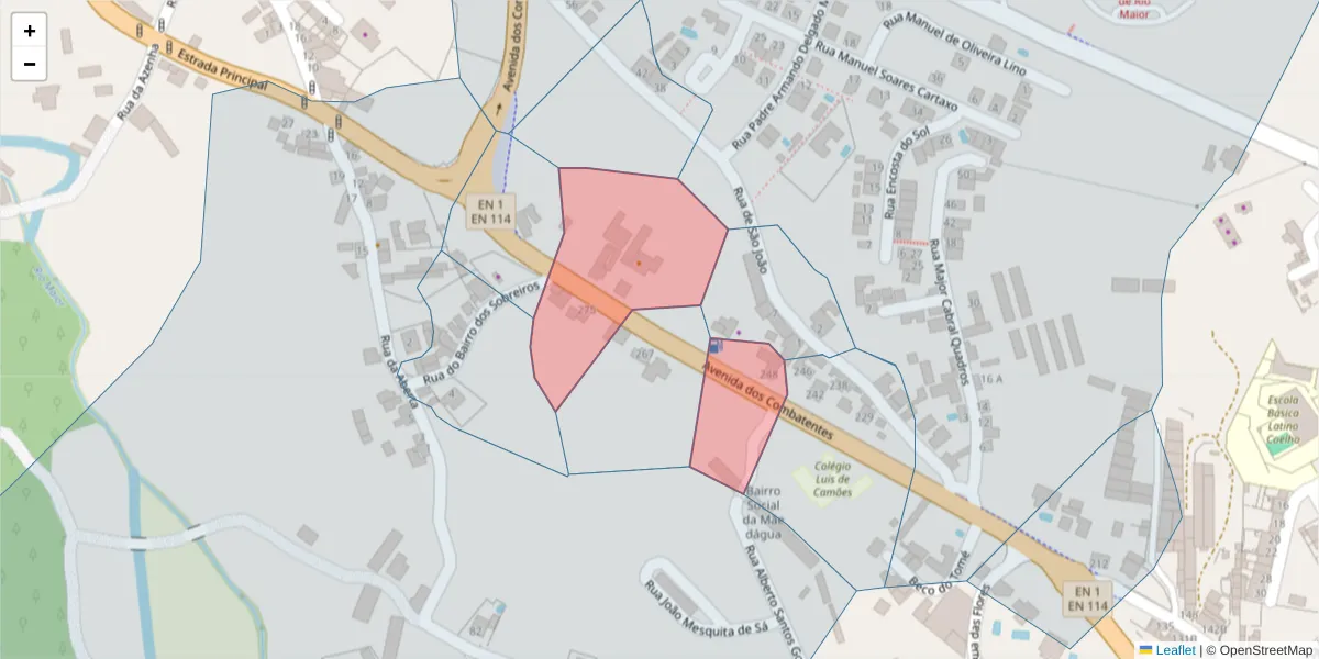 Mapa detalhado do código postal 2040-124 com limites, códigos postais vizinhos e agências dos correios