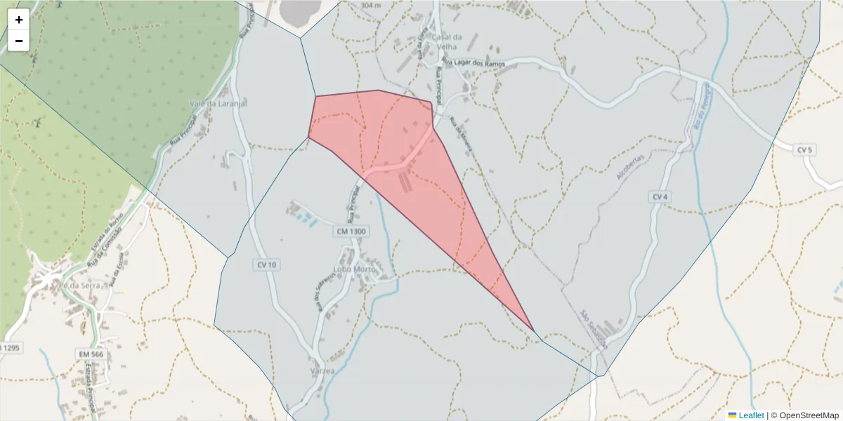 Mapa detalhado do código postal 2040-132 com limites, códigos postais vizinhos e agências dos correios