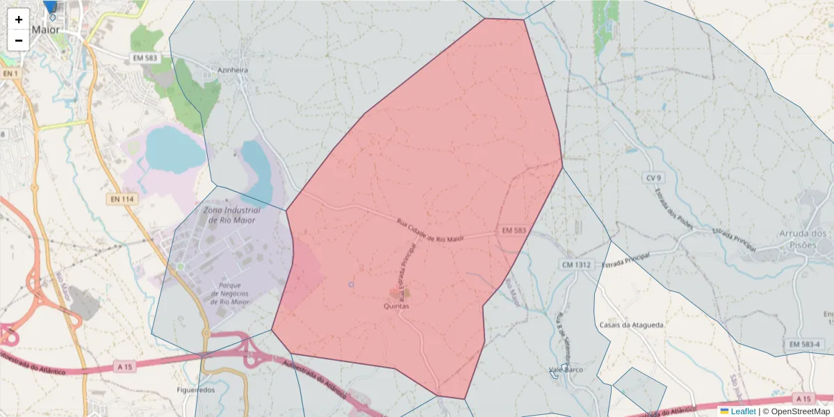 Mapa detalhado do código postal 2040-143 com limites, códigos postais vizinhos e agências dos correios