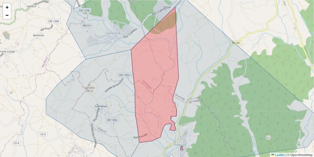 Mapa detalhado do código postal 2040-152 com limites, códigos postais vizinhos e agências dos correios