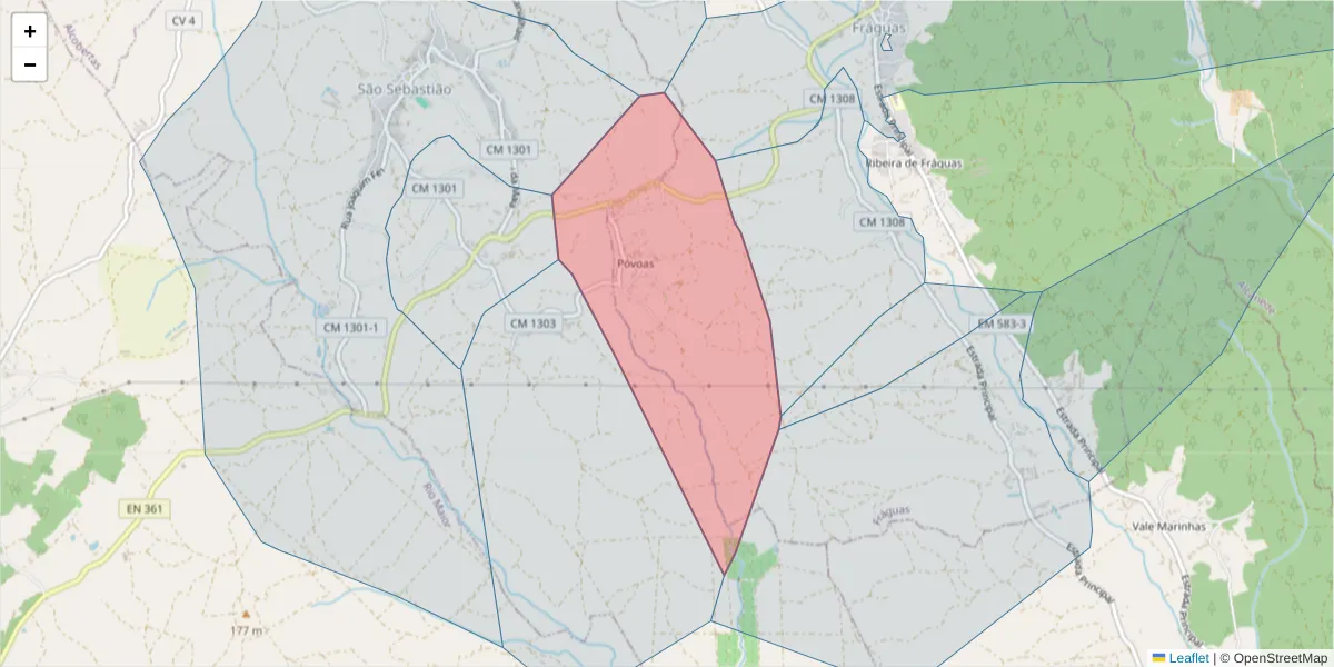 Mapa detalhado do código postal 2040-154 com limites, códigos postais vizinhos e agências dos correios