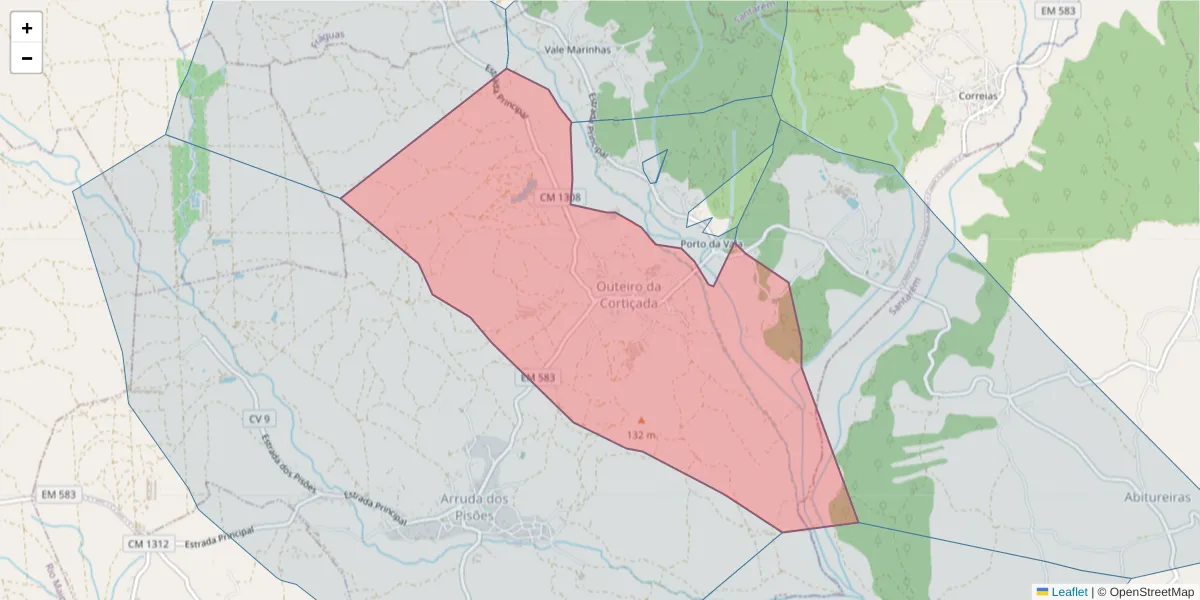Mapa detalhado do código postal 2040-174 com limites, códigos postais vizinhos e agências dos correios