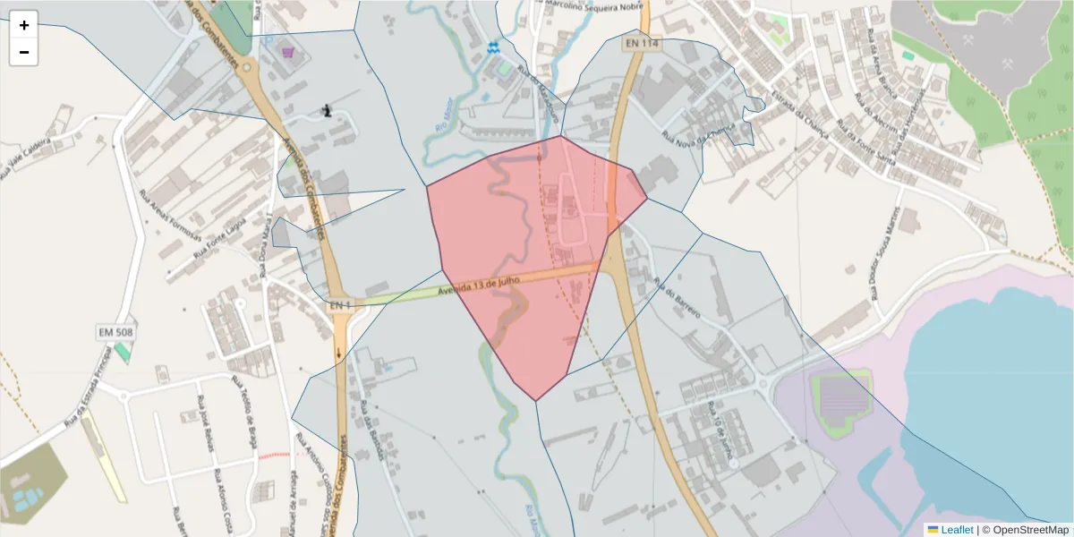 Mapa detalhado do código postal 2040-181 com limites, códigos postais vizinhos e agências dos correios