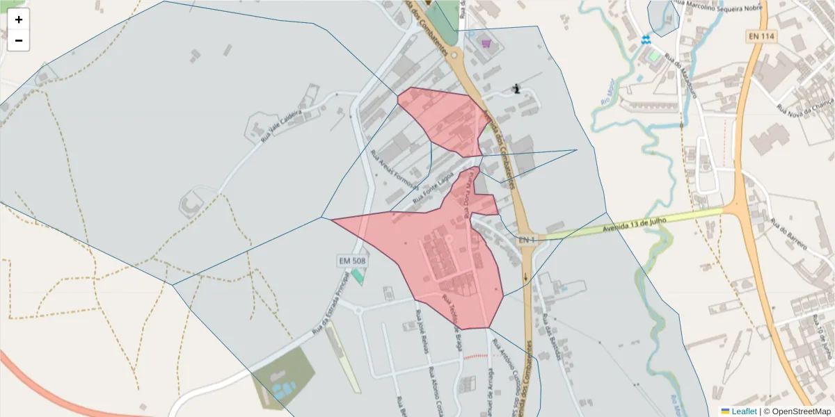 Mapa detalhado do código postal 2040-185 com limites, códigos postais vizinhos e agências dos correios
