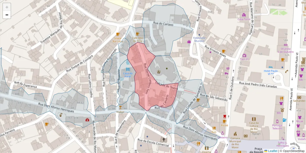 Mapa detalhado do código postal 2040-204 com limites, códigos postais vizinhos e agências dos correios