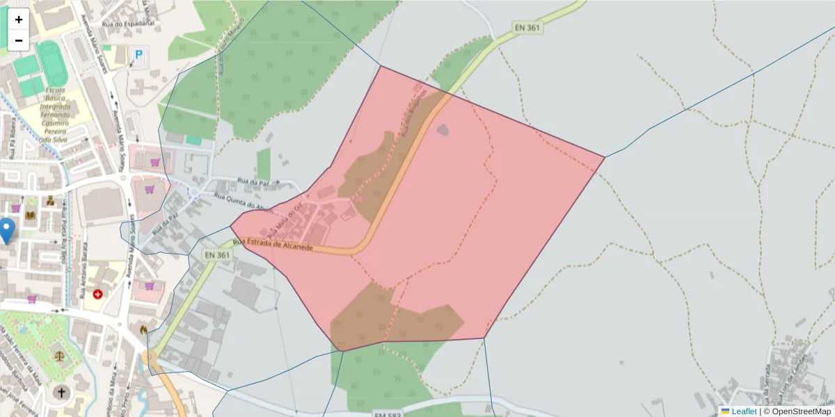 Mapa detalhado do código postal 2040-210 com limites, códigos postais vizinhos e agências dos correios
